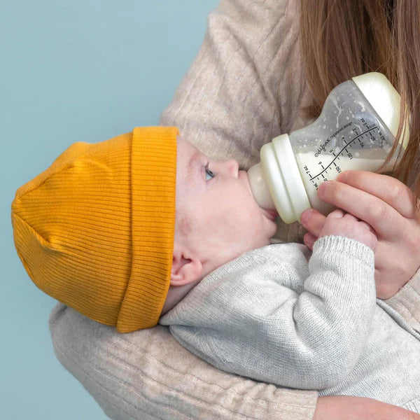 Difrax S-Fles Wide 200ml in Popcorn kleur met anti-colic ventiel