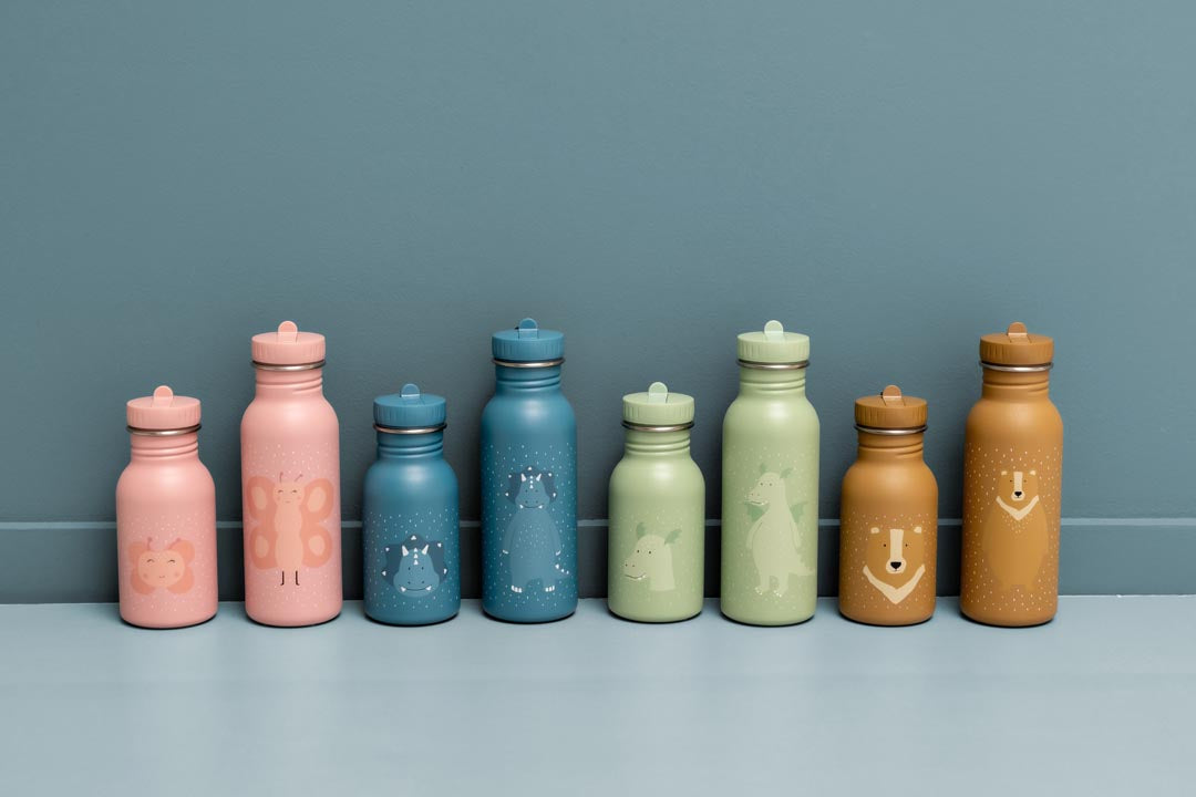 Roestvrij stalen drinkfles 350 ml met Mr. Bear print en draagkoord