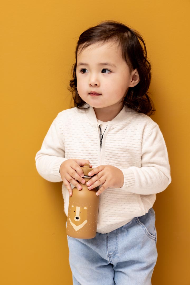 Roestvrij stalen drinkfles 350 ml met Mr. Bear print en draagkoord