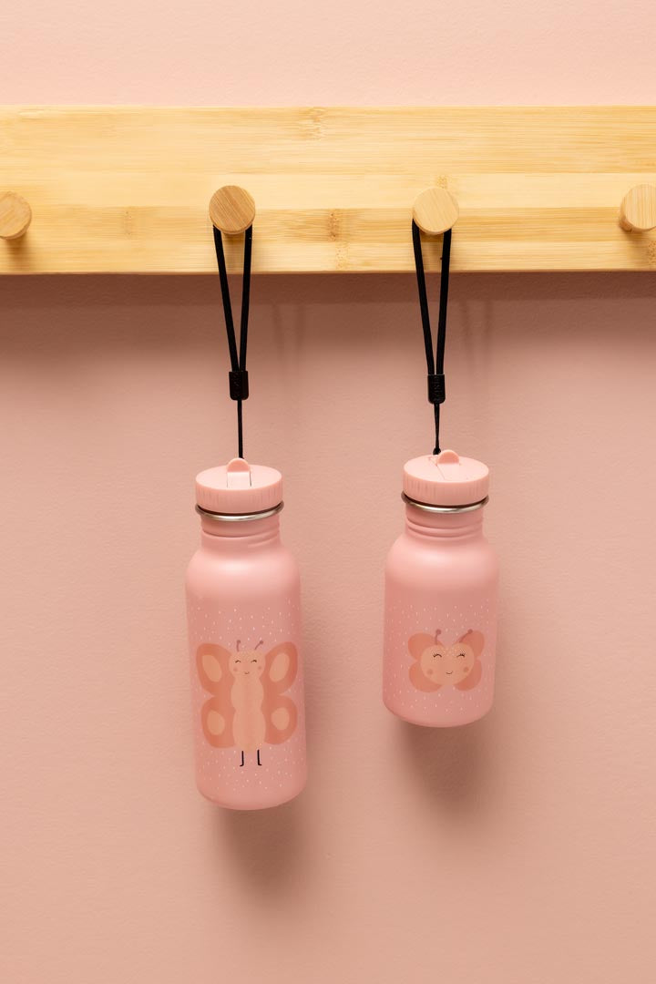 Roestvrij stalen drinkfles 500 ml met Mrs. Butterfly print en draagkoord