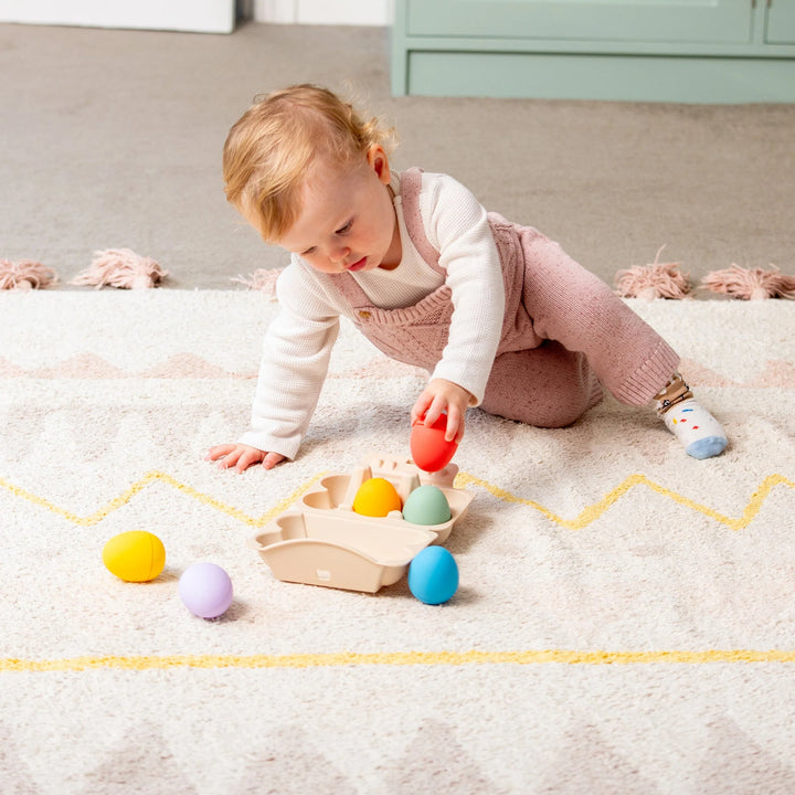 Regenboogkleurige silicone sensorische eieren met eierdoos van Tickit