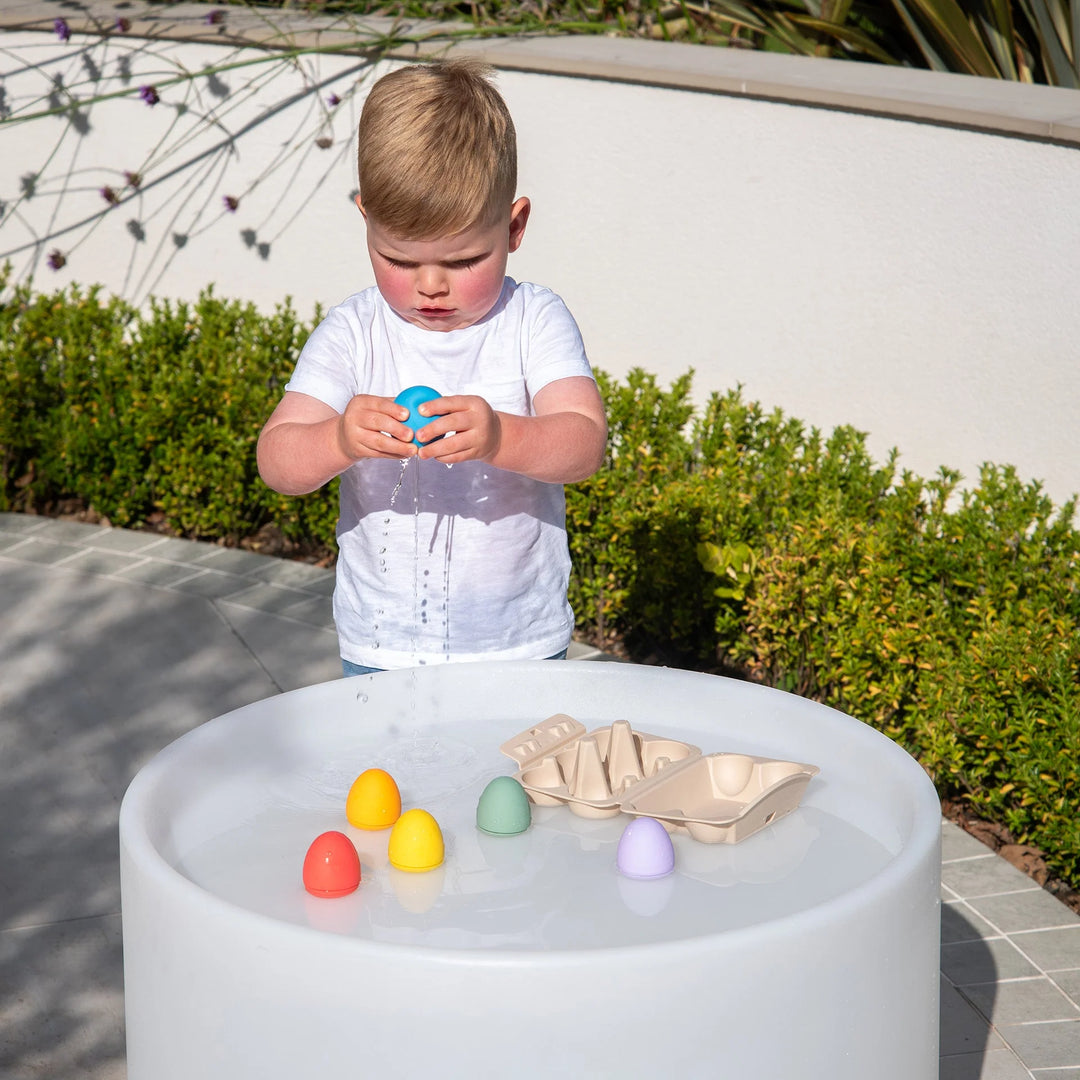Regenboogkleurige silicone sensorische eieren met eierdoos van Tickit
