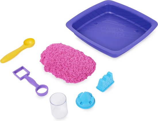 Kinetic Sand set met roze glitterzand, vormpjes en zandbak