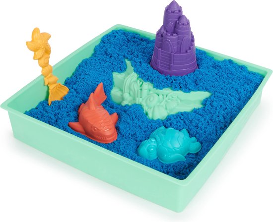 Blauwe Kinetic Sand zandbak met kneedbaar sensorisch zand
