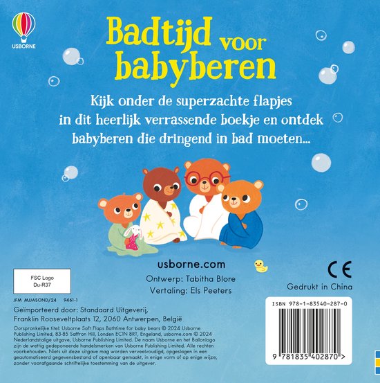 Usborne - Boek Badtijd Voor Babyberen | Interactief Boekje