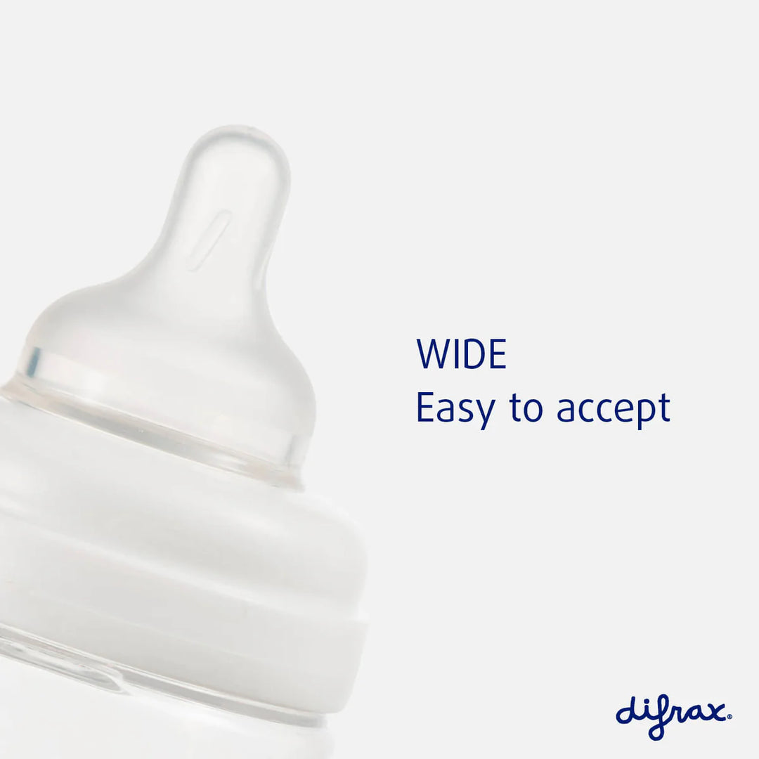 Difrax glazen S-fles 310ml wit met anti-koliek bodem en siliconen speen