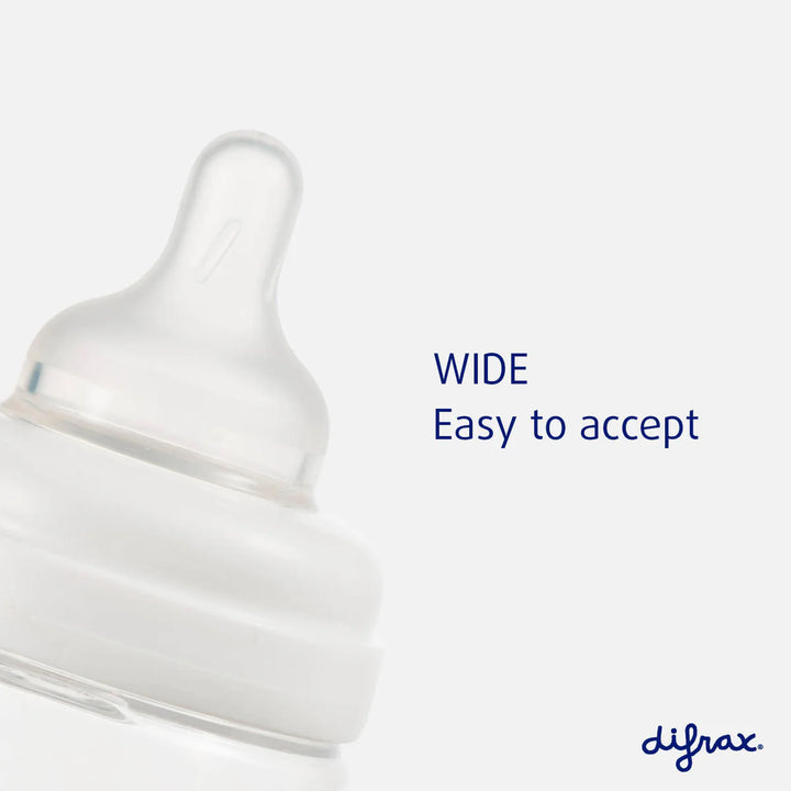 Difrax glazen S-fles 310ml wit met anti-koliek bodem en siliconen speen