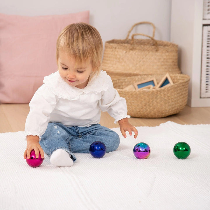 Set van 6 glanzende Tickit sensorische ballen in metallic kleuren met spiegelend oppervlak