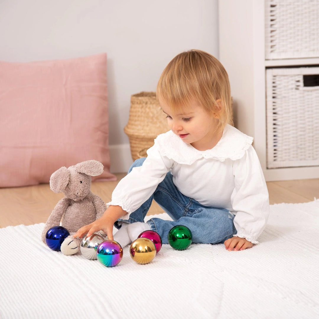 Set van 6 glanzende Tickit sensorische ballen in metallic kleuren met spiegelend oppervlak