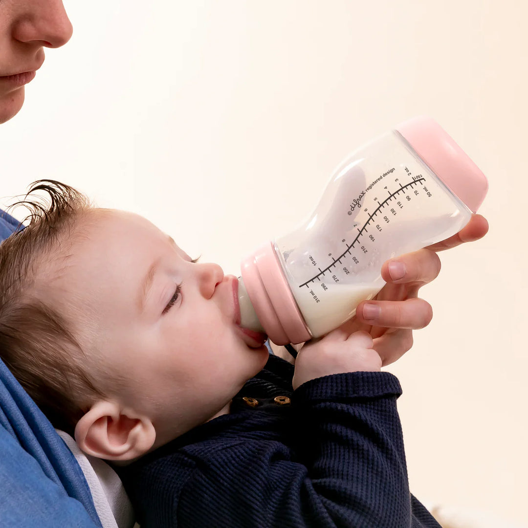Difrax glazen S-fles 310ml wit met anti-koliek bodem en siliconen speen