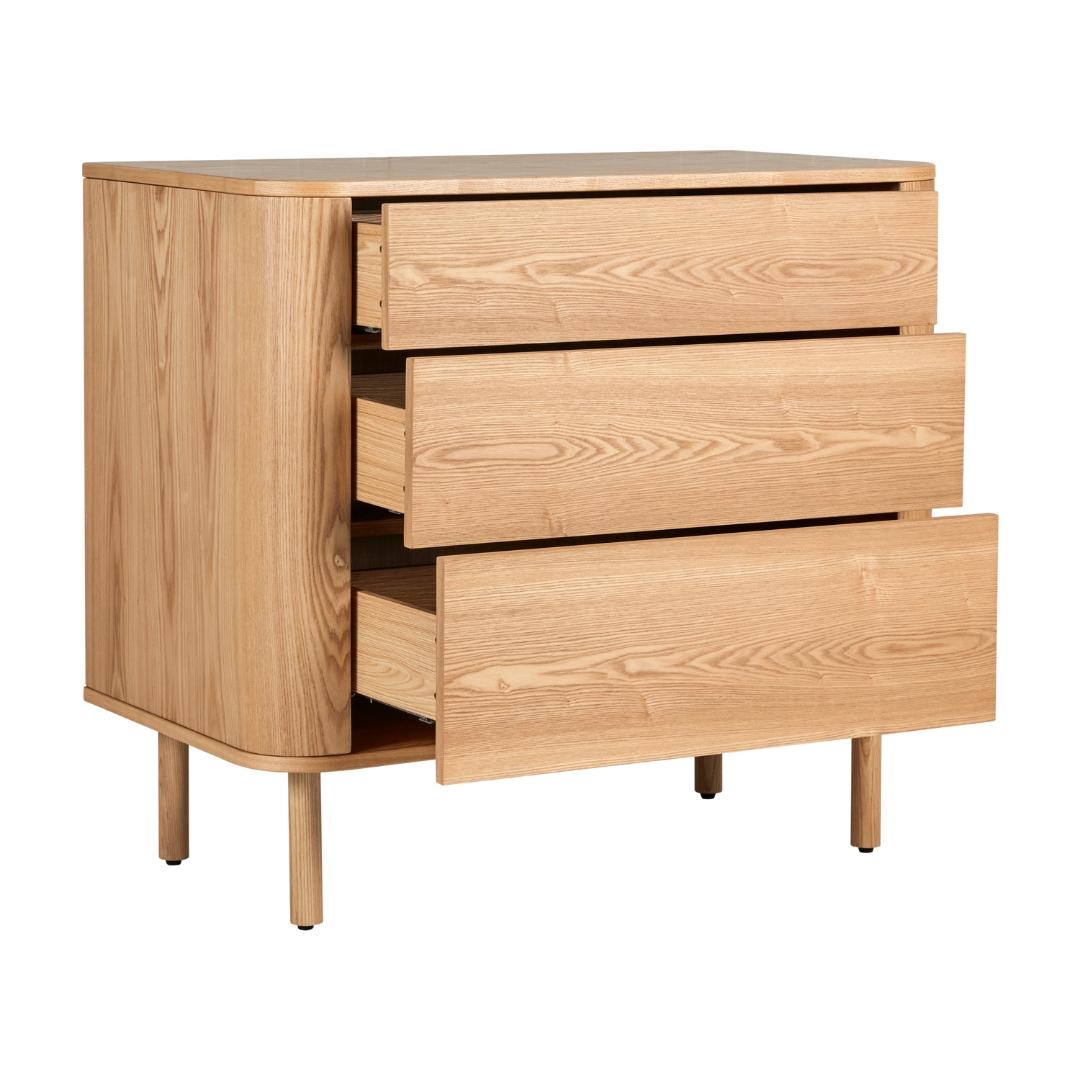Quax Yume commode in Natural Ash met 3 lades en afgeronde hoeken