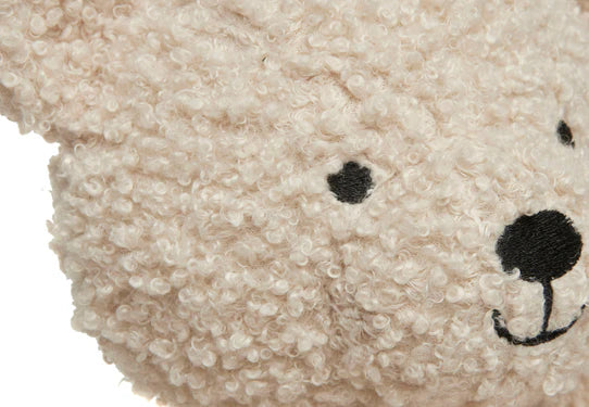 Knuffel Teddy Bear Naturel van Jollein, gemaakt van zachte bouclé stof, met stevig zittende houding