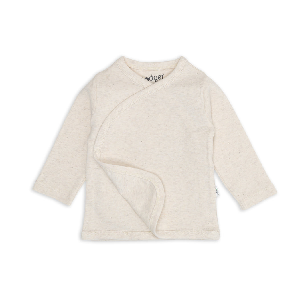Lodger Topper babyshirt Melange in Birch – biologisch overslagshirt