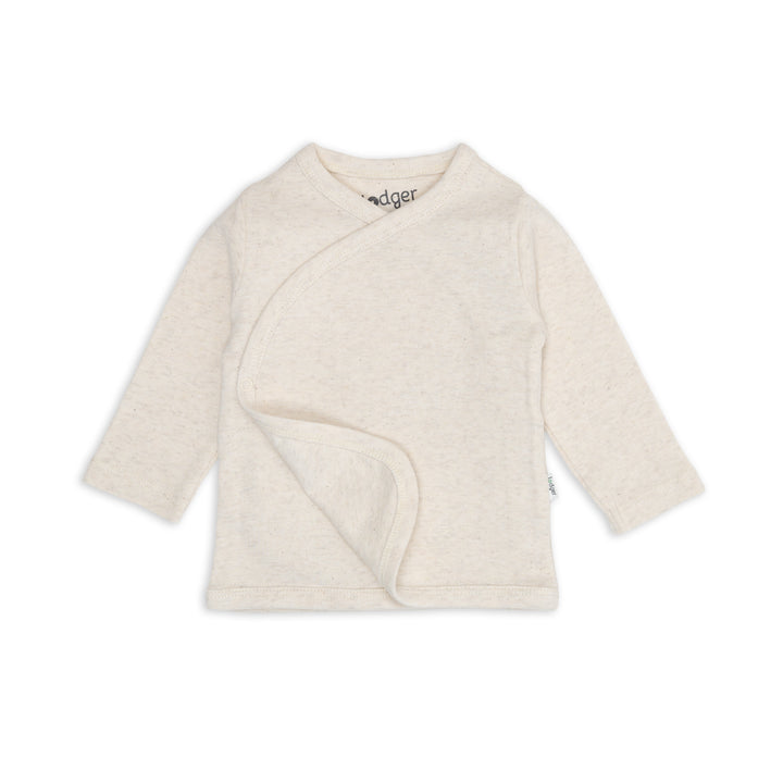 Lodger Topper babyshirt Melange in Birch – biologisch overslagshirt