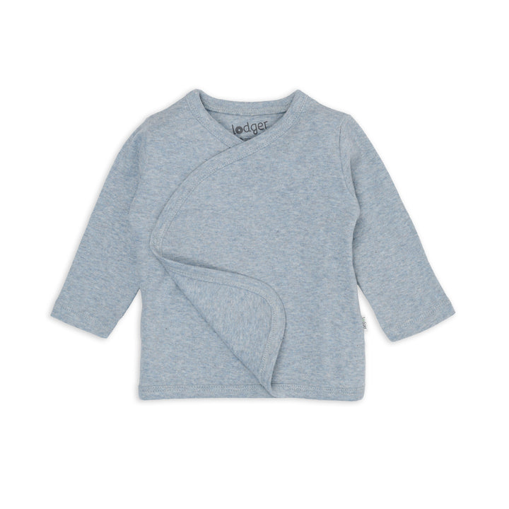 Lodger Topper babyshirt Melange in Blue Fogg – biologisch overslagshirt
