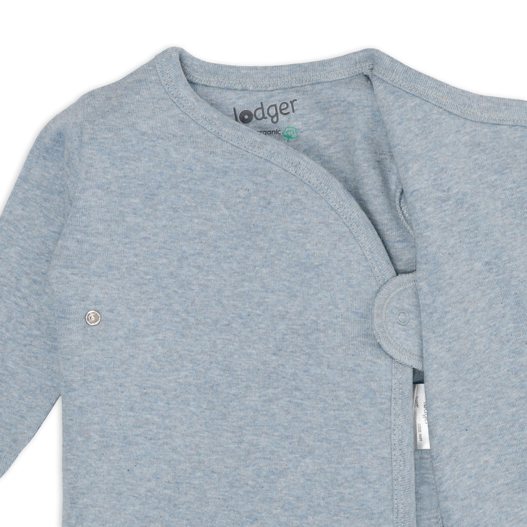 Lodger Topper babyshirt Melange in Blue Fogg – biologisch overslagshirt