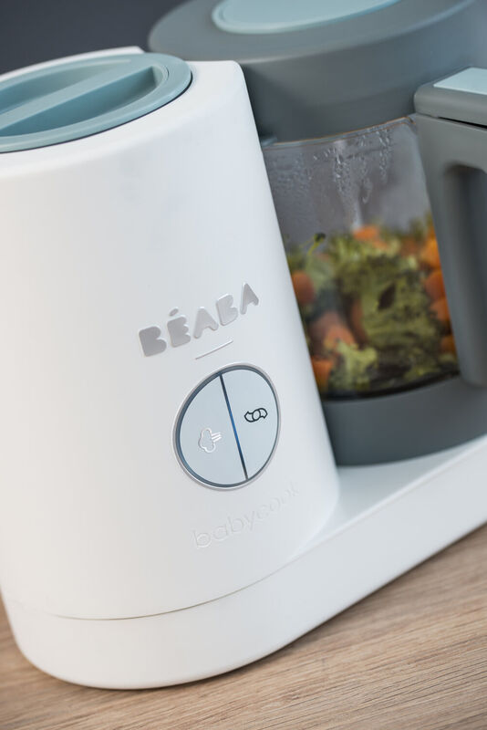 Béaba Babycook Neo in wit met glazen kom en roestvrijstalen onderdelen