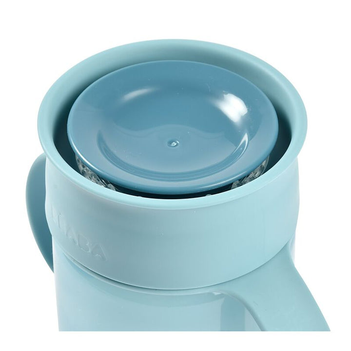 Blauwe Béaba 360° leerbeker met handgrepen en afsluitdeksel, 340 ml