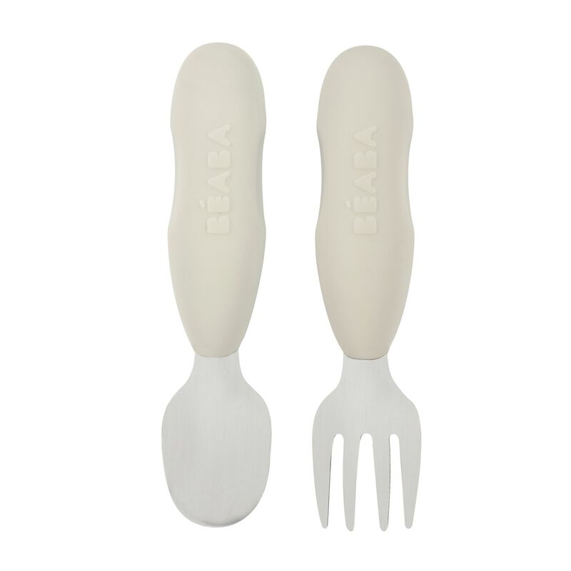 Béaba vork en lepel set voor baby’s in Velvet Grey met ergonomisch handvat.