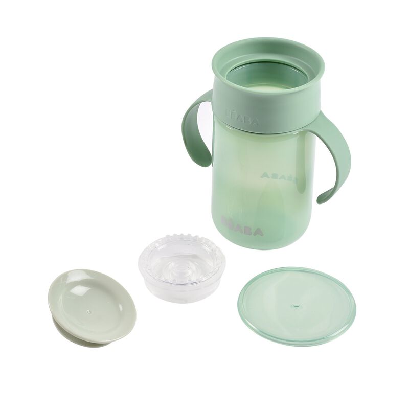 Groene Béaba 360° leerbeker met handgrepen en afsluitdeksel, 340 ml
