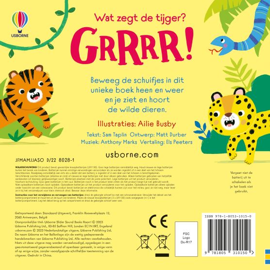 Usborne - Schuif- en Luisterboek Wat Zegt De Tijger? Grrrr! | Ontdek Dieren en Geluiden