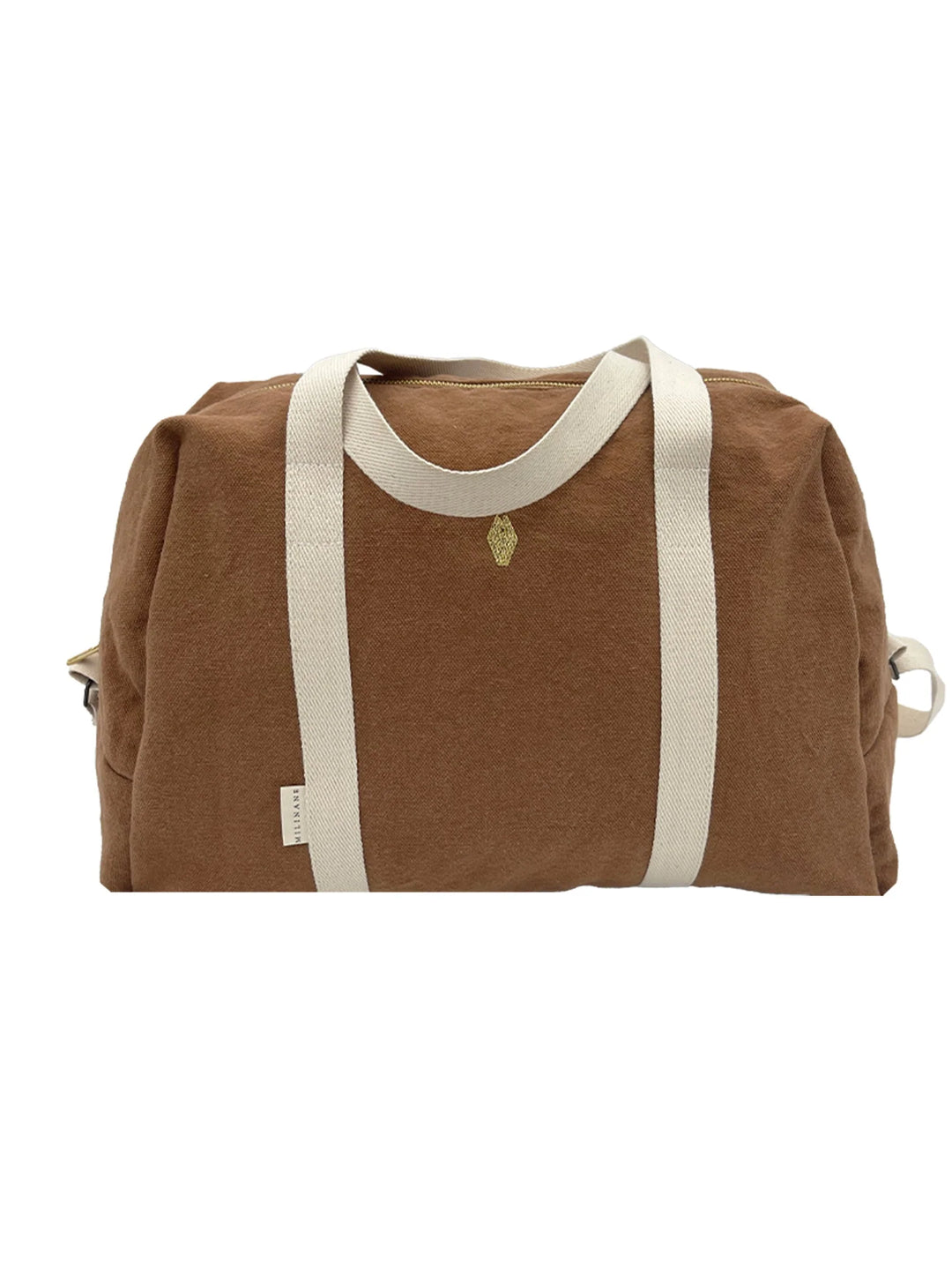 Milinane Joseph verzorgingstas in camelkleurig canvas met gouden rits en verstelbare riem