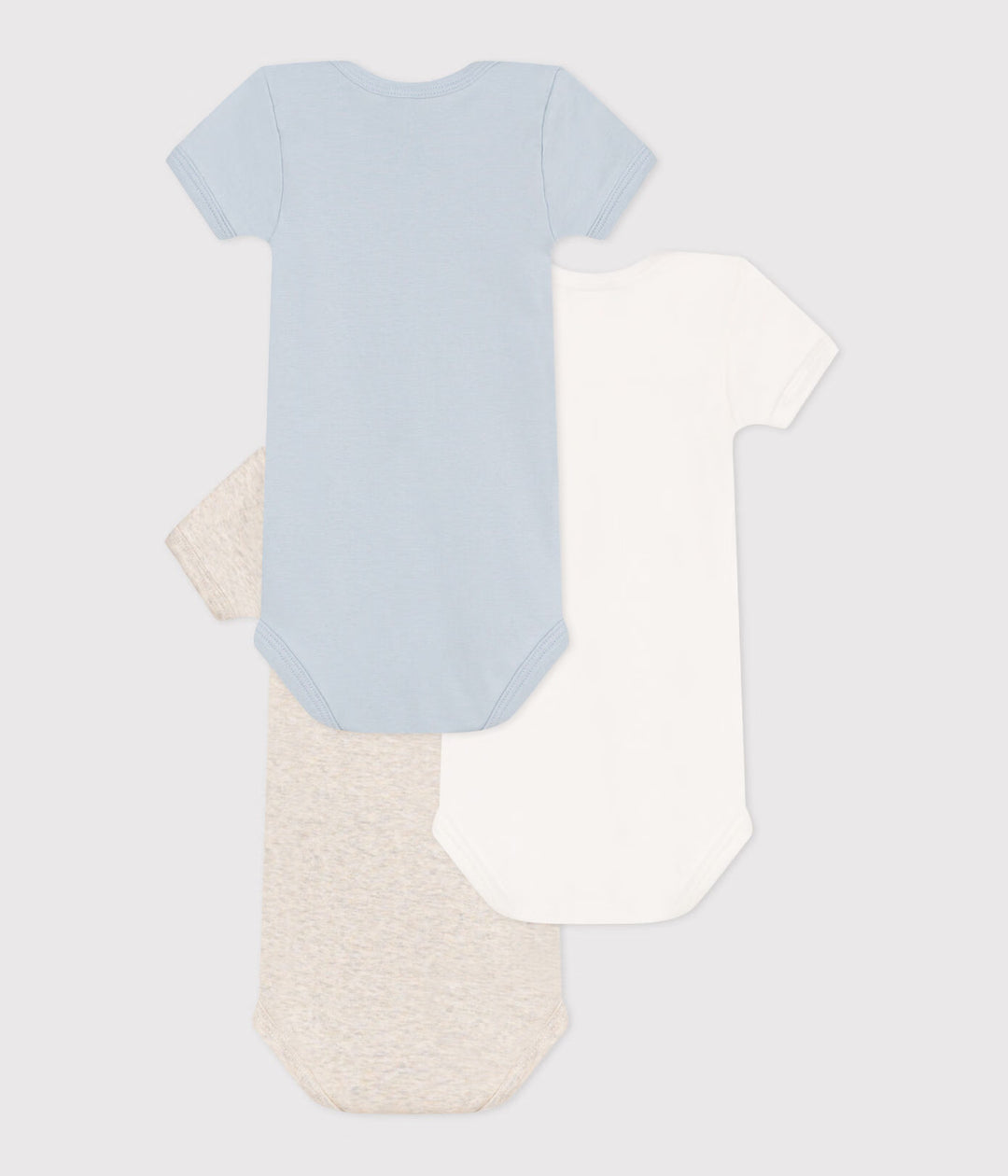 3-pack Petit Bateau korte mouwen body’s in wit, blauw en beige