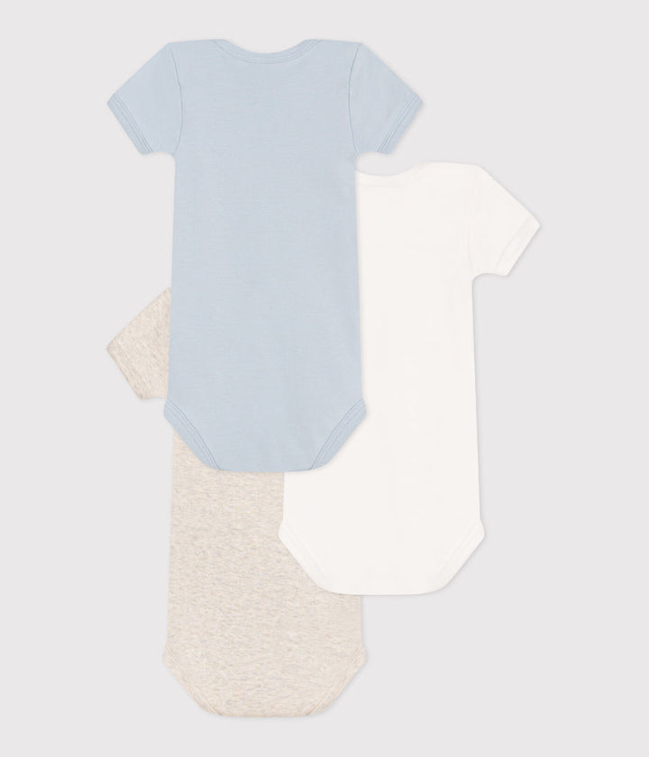3-pack Petit Bateau korte mouwen body’s in wit, blauw en beige