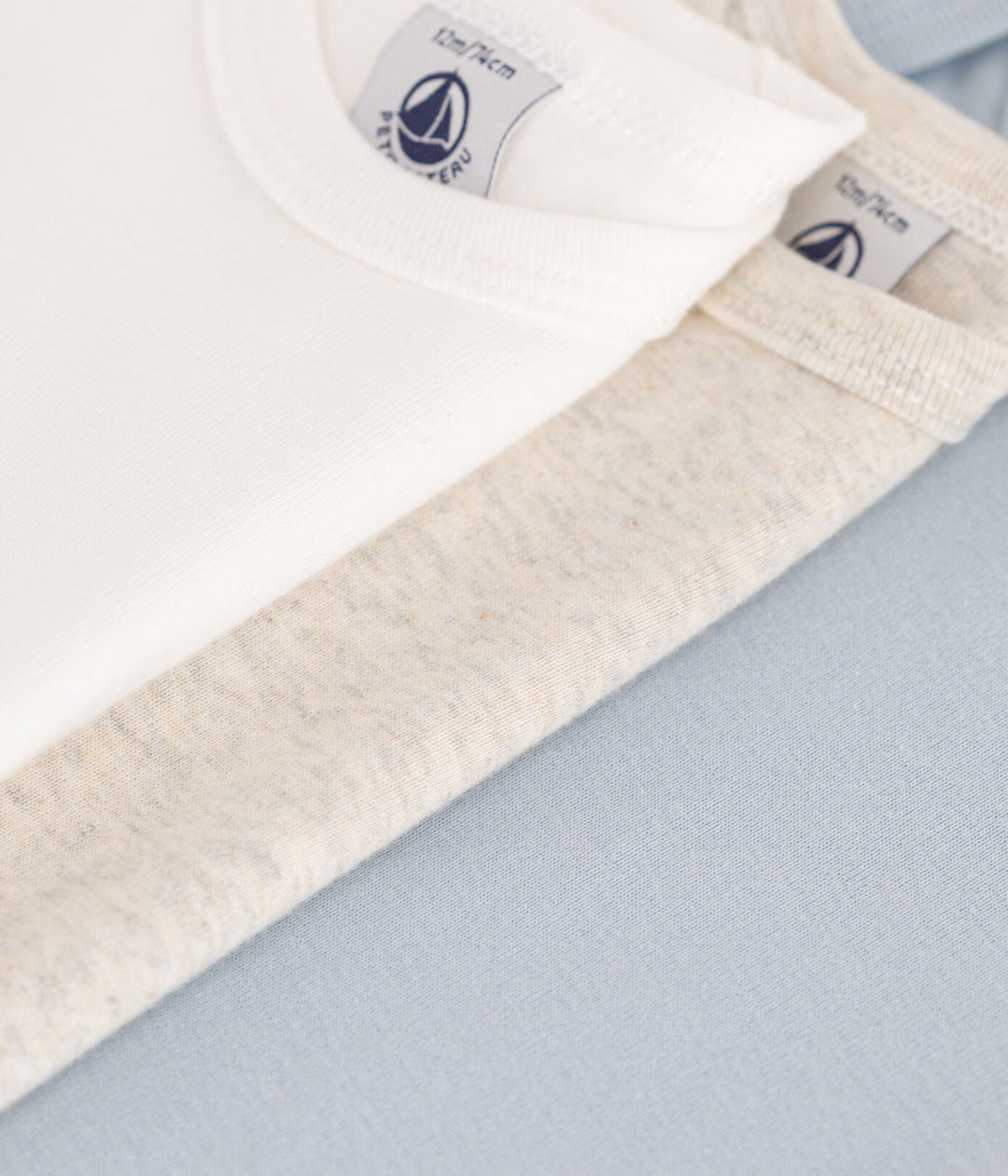 3-pack Petit Bateau korte mouwen body’s in wit, blauw en beige