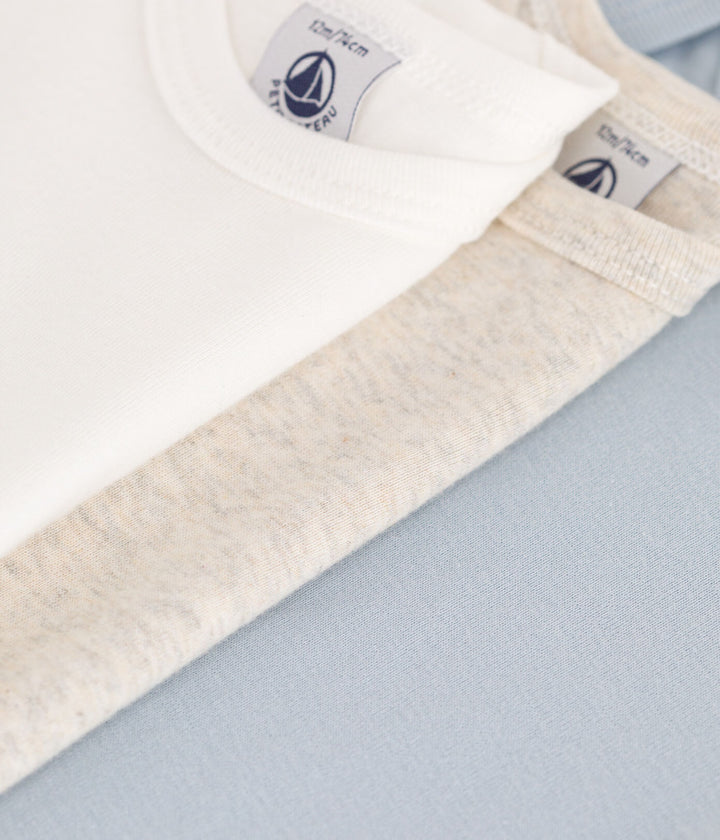 3-pack Petit Bateau korte mouwen body’s in wit, blauw en beige