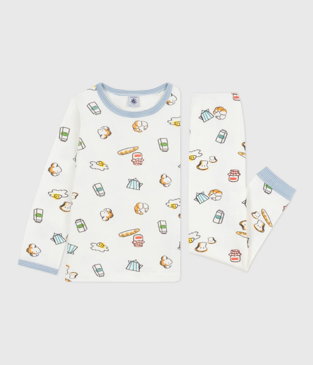 Petit Bateau 2-delige pyjama met ontbijtprint in Marshmallow / Multico