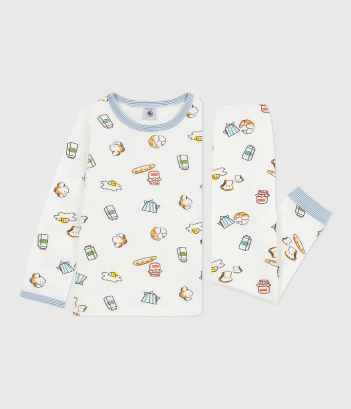 Petit Bateau 2-delige pyjama met ontbijtprint in Marshmallow / Multico