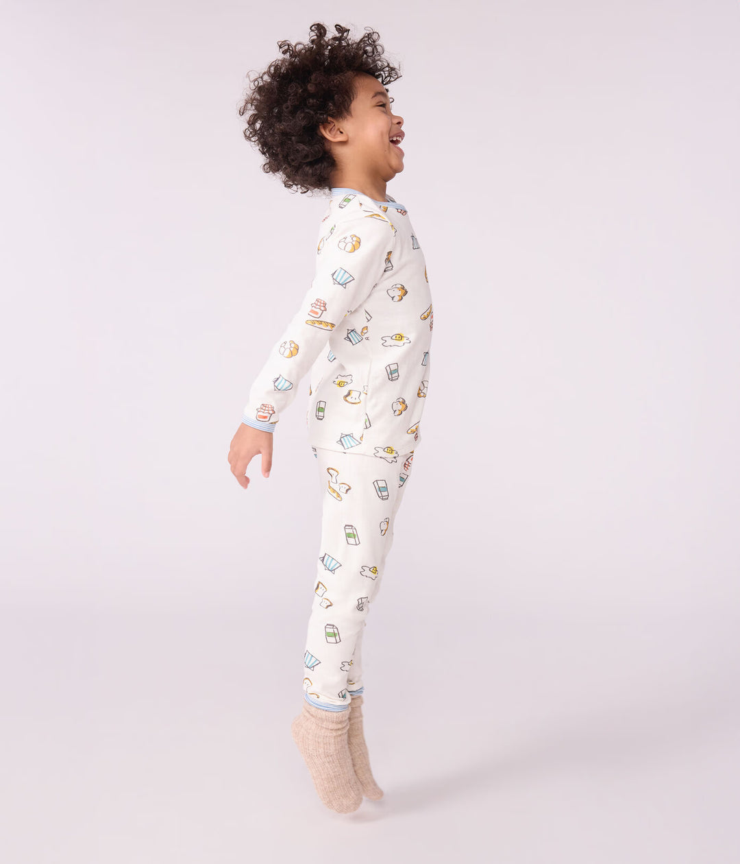 Petit Bateau 2-delige pyjama met ontbijtprint in Marshmallow / Multico