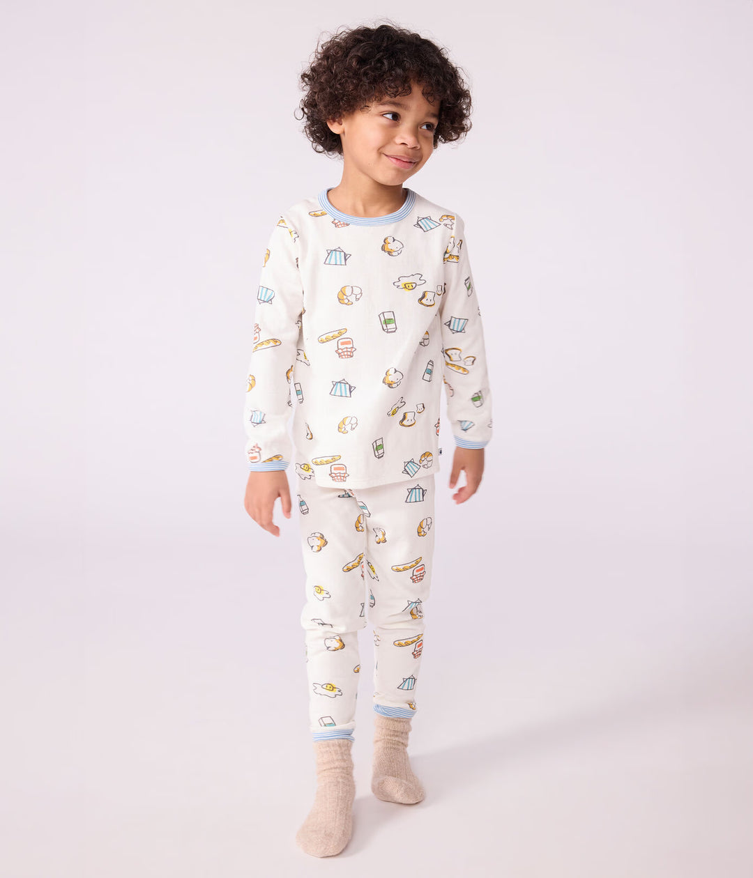 Petit Bateau 2-delige pyjama met ontbijtprint in Marshmallow / Multico