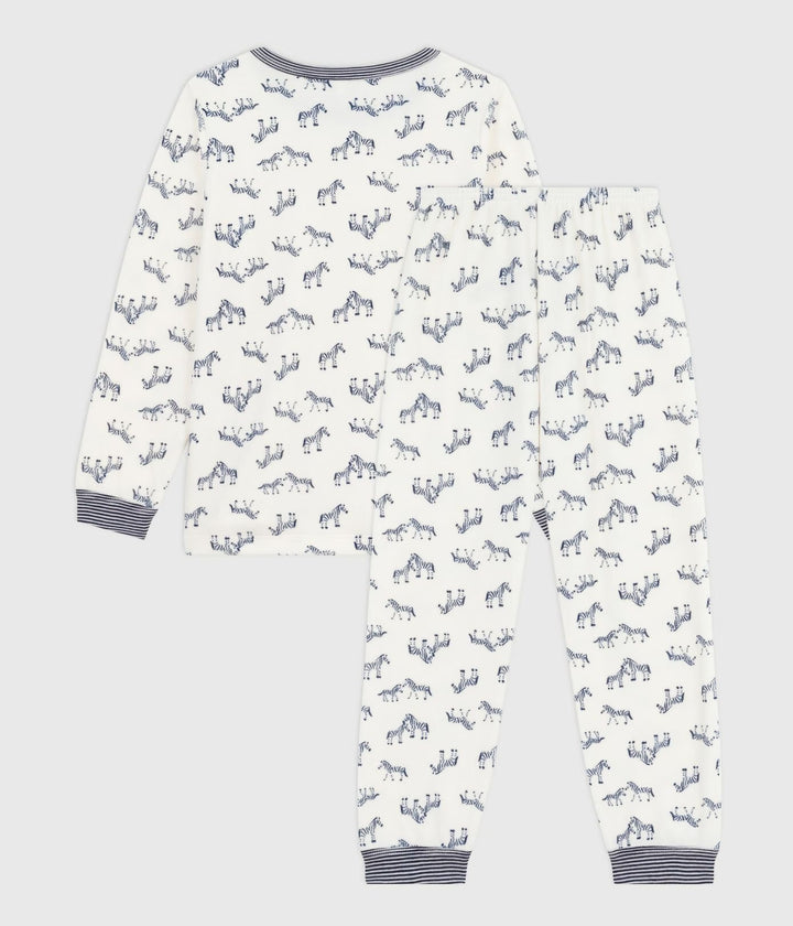 Petit Bateau 2-delige pyjama met zebra print in Milk / Soir