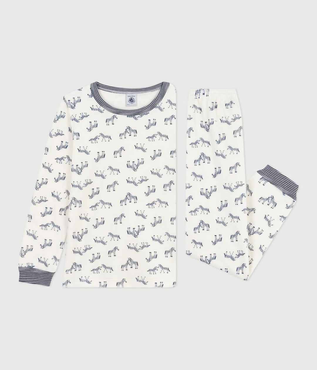 Petit Bateau 2-delige pyjama met zebra print in Milk / Soir