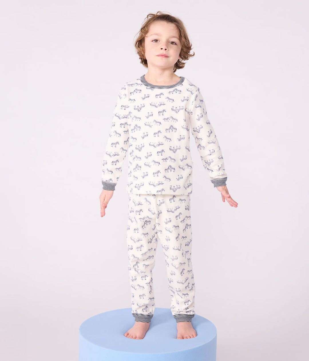 Petit Bateau 2-delige pyjama met zebra print in Milk / Soir