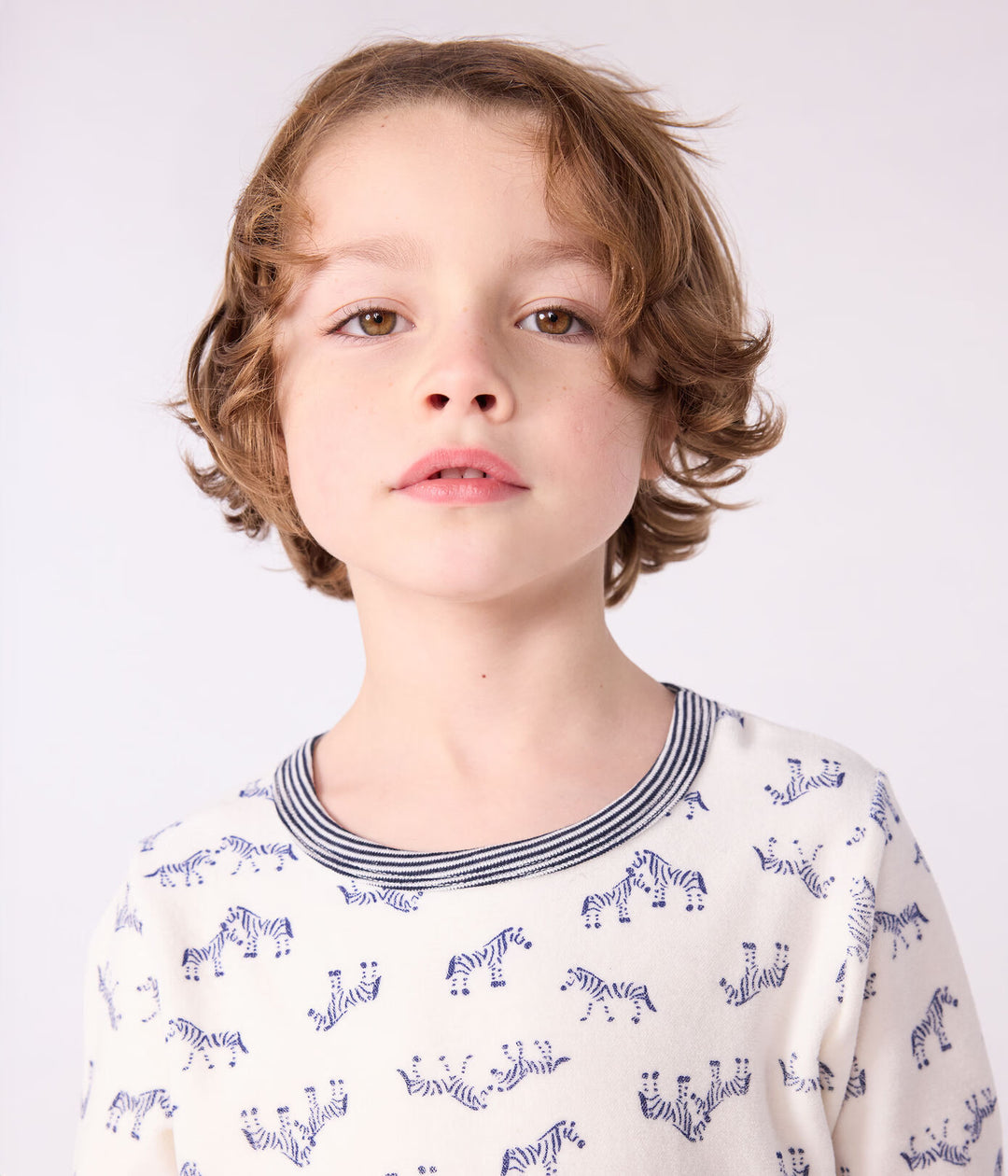 Petit Bateau 2-delige pyjama met zebra print in Milk / Soir