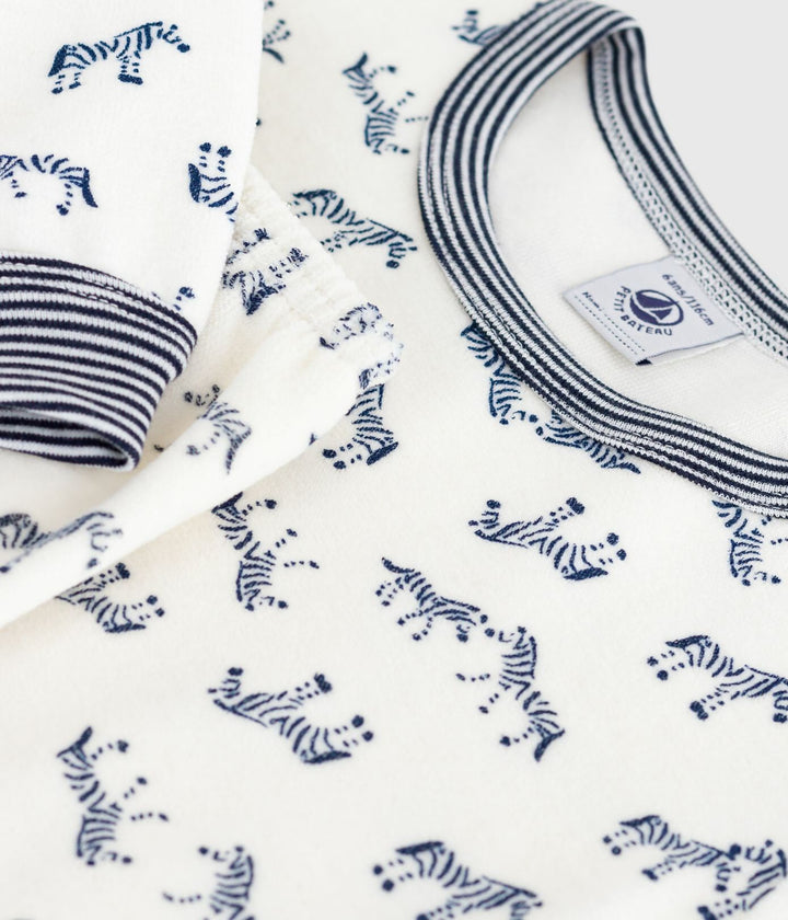 Petit Bateau 2-delige pyjama met zebra print in Milk / Soir