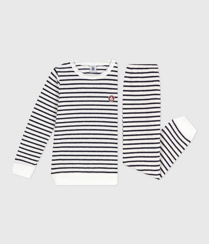 Petit Bateau 2-delige pyjama met strepen in Milk / Soir
