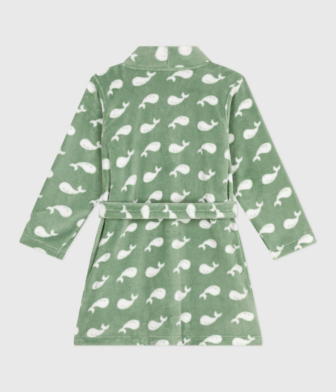 Petit Bateau fleece badjas met walvissenprint in Saule / Marshmallow