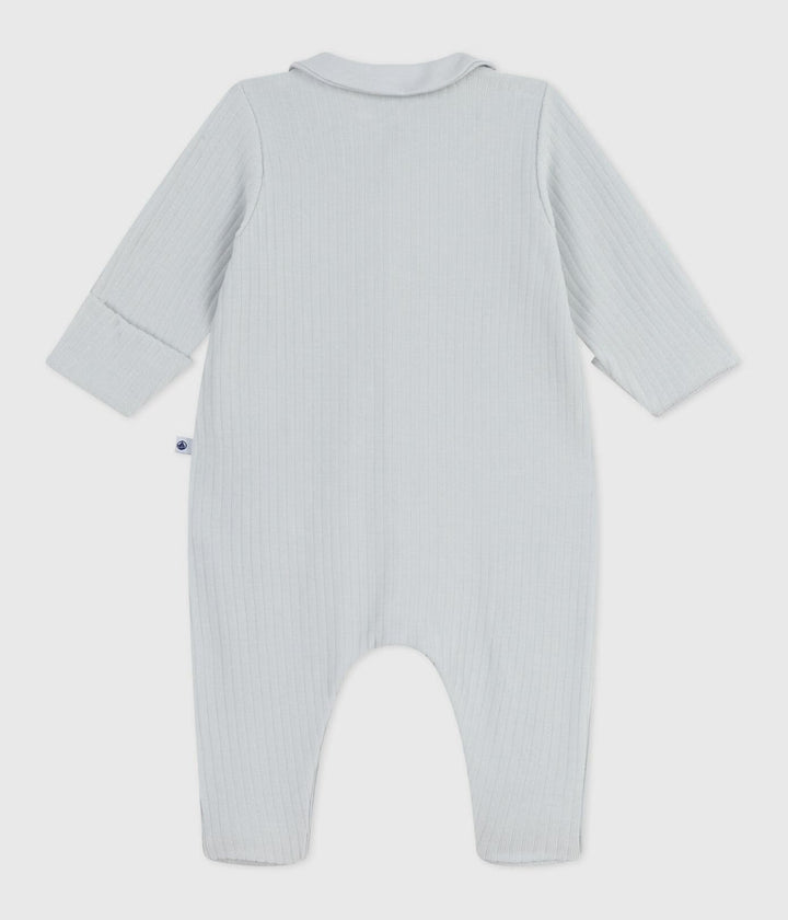 Petit Bateau pyjama blauw met wit hartje en kraagje