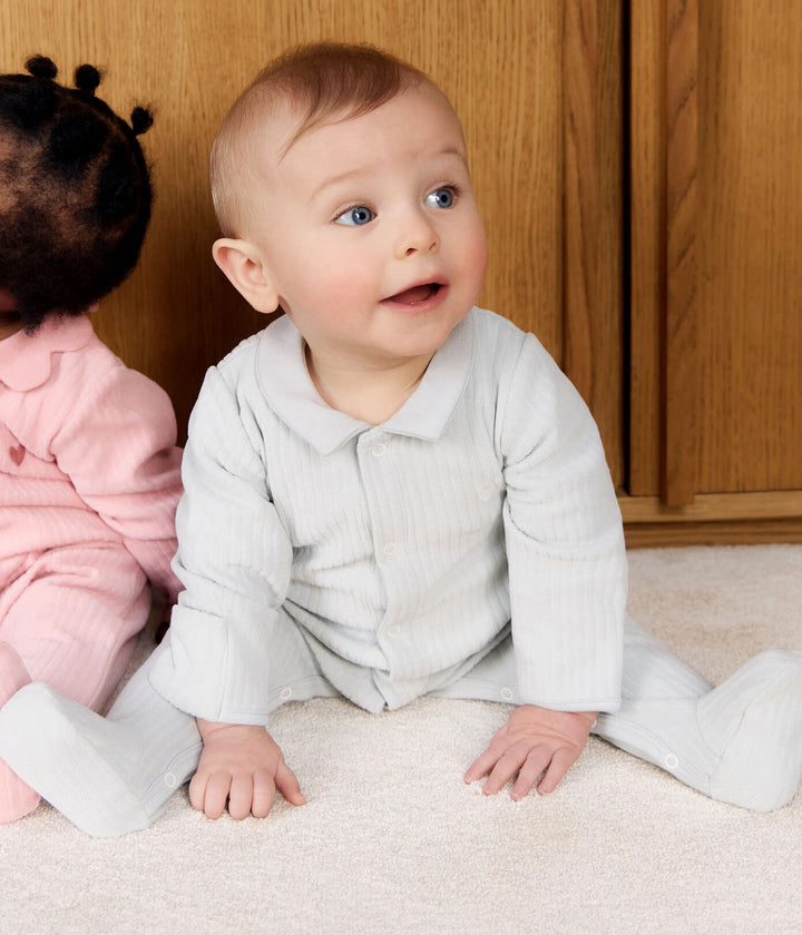 Petit Bateau pyjama blauw met wit hartje en kraagje