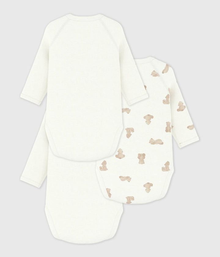 Petit Bateau 3-pack body’s met beerprint en effen designs voor baby’s