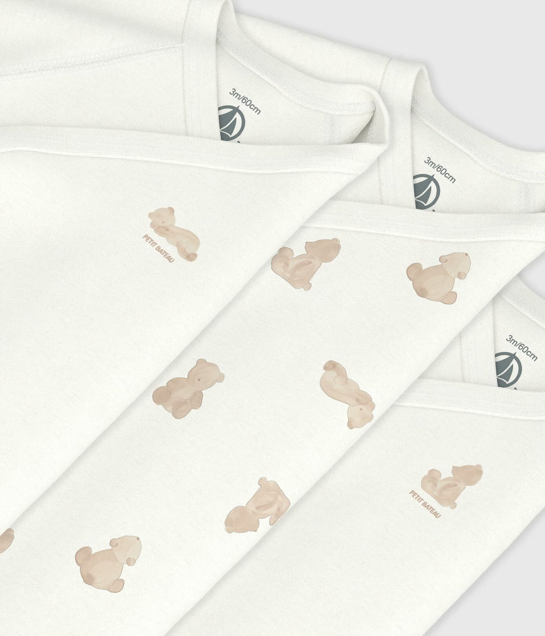 Petit Bateau 3-pack body’s met beerprint en effen designs voor baby’s