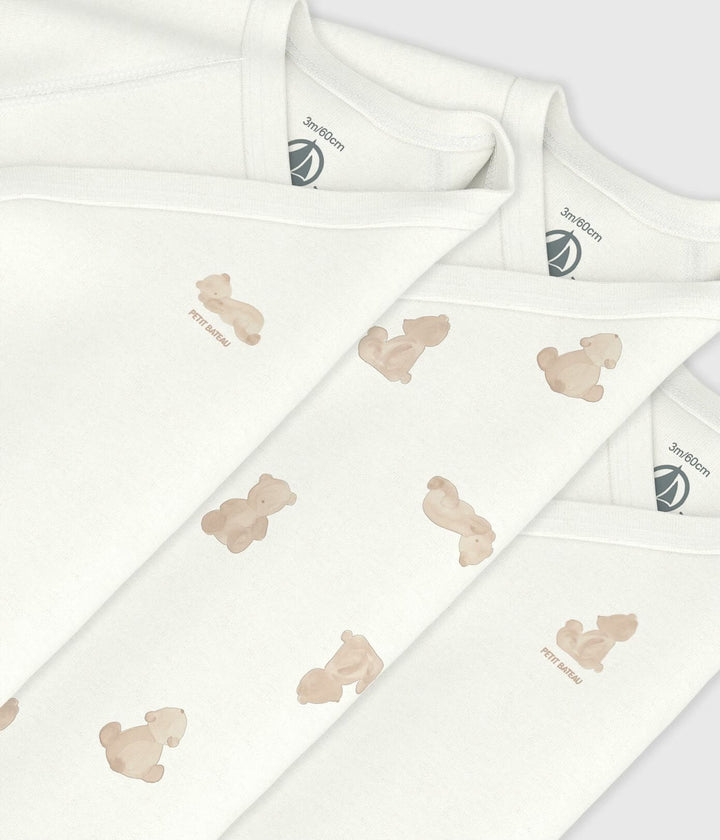 Petit Bateau 3-pack body’s met beerprint en effen designs voor baby’s