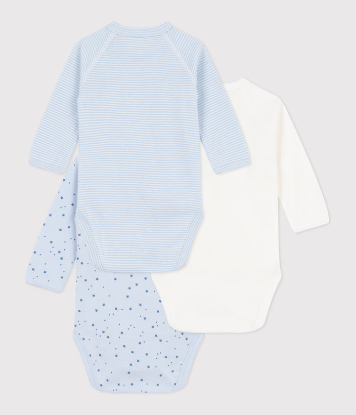 3-pack Petit Bateau jongensrompers van ribstof met drukknopen