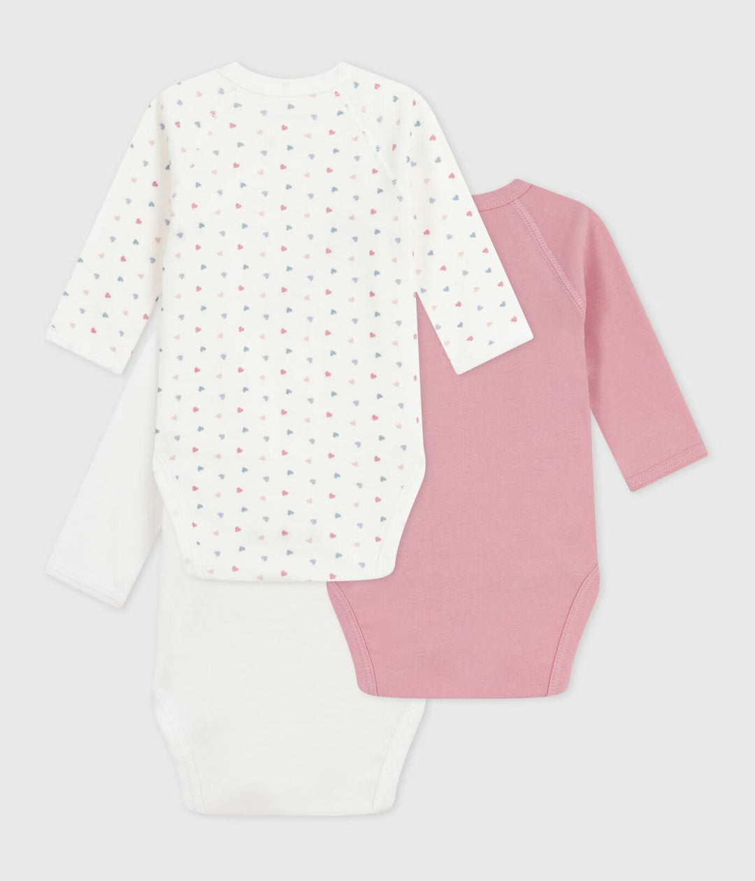 3-pack Petit Bateau meisjesrompertjes van katoen met lange mouwen