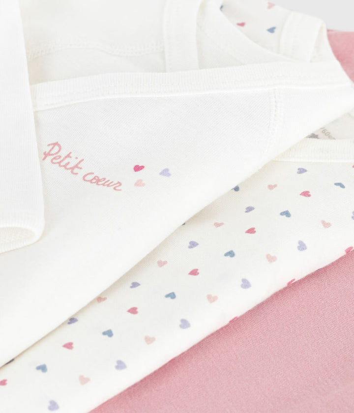 3-pack Petit Bateau meisjesrompertjes van katoen met lange mouwen