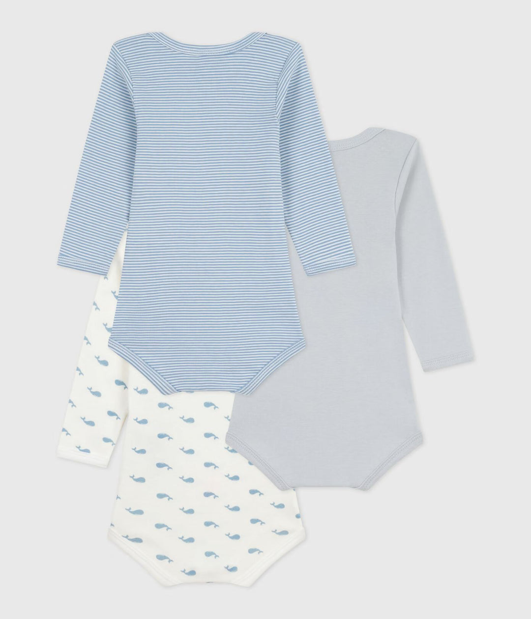 3-pack uniseks Petit Bateau body’s met walvisprint en strepen